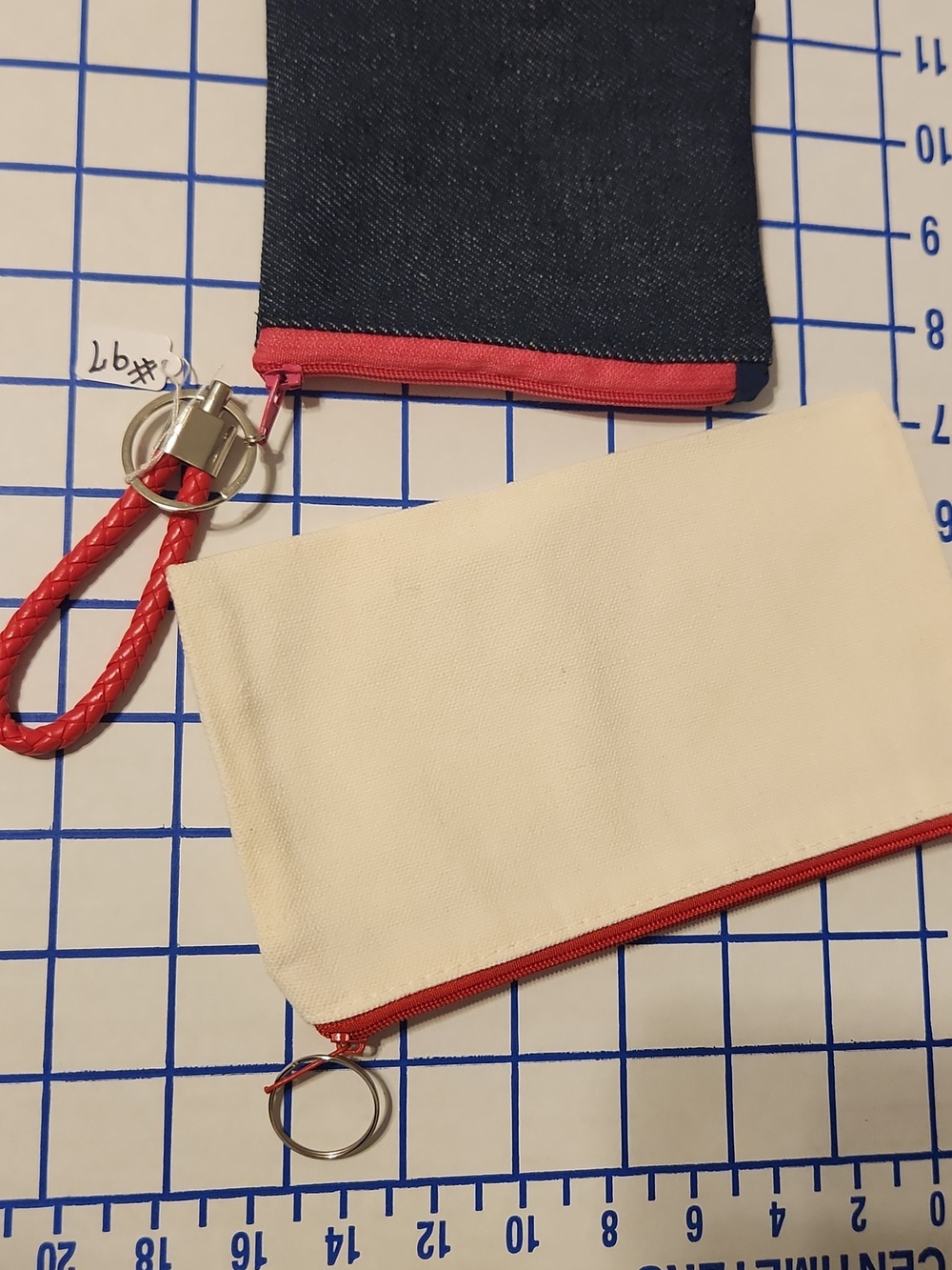 Denim Coin Pouch with Pink Zipper and Red Letherette Strap - Picture 4 of 5